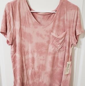 Grace & Lace Pink Tie-Dye V-Neck Tee
